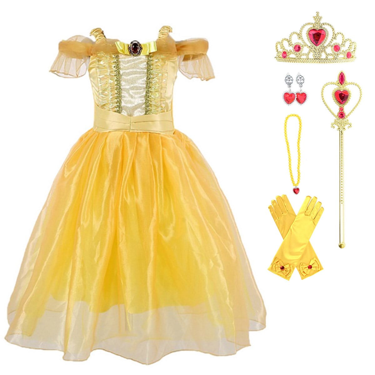 AOOWU Déguisement, Robe Princesse Fille, Robe Enfant de Princesse avec Accessoires de Baguette Magique Princesse Couronne, Déguisement de Cape pour Anniversaire Cosplay Fête De Mariage (100CM