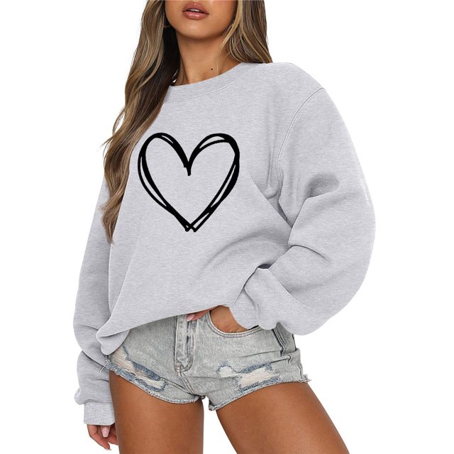 Rbaofujie Chandail à Capuchon Mode pour Femmes Décontracté à Manches Longues Col Rond Imprimé Chandail pour Dames Hauts Blouse Gris Chandails pour Femmes Hauts
