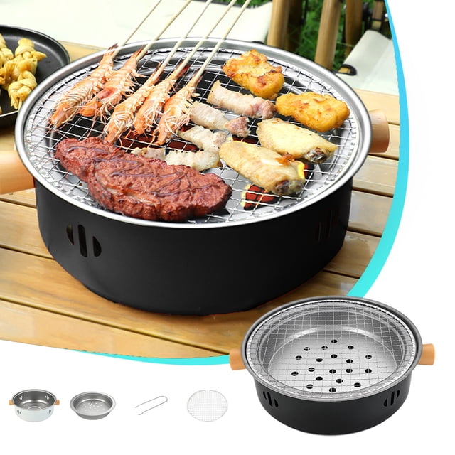 Gril Barbecue Portatif Mini au Charbon, Gril BBQ au Charbon Compact, Gril au Charbon Multifonction Sans Fumée Rond de Table pour Cuisson Intérieure Extérieure Maison Fête Pique-Nique Camping