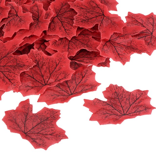 Unique Bargains Artificial Leaves Fall Maple Autumn Fake Leaf Decoration, Red 300 Pack