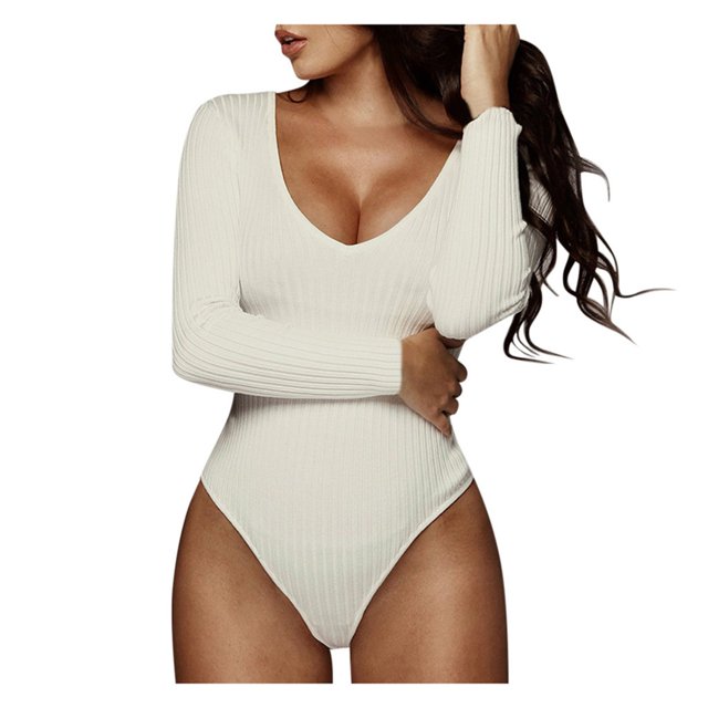 Birdeem Justaucorps Blouse Haut Combinaison Barboteuses Tenues de Boîte de Nuit pour Femmes Aguichant Uni à Col en V à Manches Longues