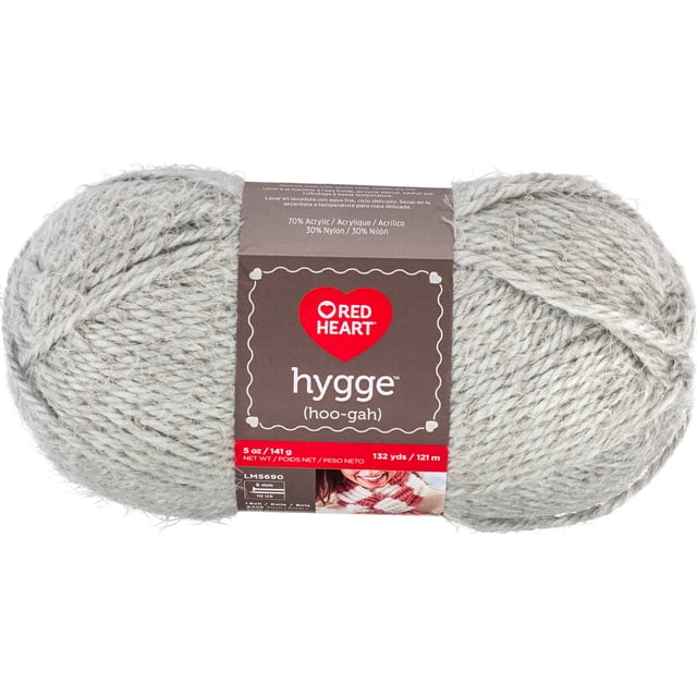Red Heart® Hygge™ Fil, Acrylique-Nylon #5 Volumineux, 5oz/141g, 132 Yards, Pelote de Fil Volumineux Gris Pâle avec texture Douce et Duveteuse Faite de 70 % Acrylique et 30 % nylon, Idéal pour des Projets Douillets de Tricot et de crochet, Souvent Utilisé pour des Accessoires Chauds et la Déco de la Maison.