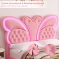 thumbnail image 3 of Homfa Queen Size Velvet Upholstered Bed with LED Lights, Floating Platform Bed Frame with Butterfly Crystal Button Tufted Headboard, Pink, 3 of 7