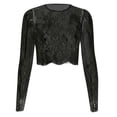 thumbnail image 5 of 2025 Manches Splicing Uni Ajusté T-Shirt Dames Hauts Chemise Femmes Maille Long Femmes Manches Longues Court Femmes, 5 of 5