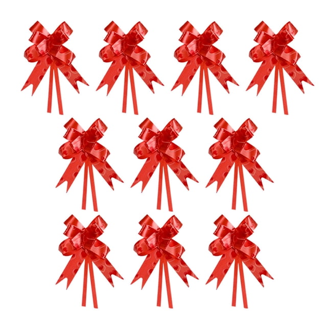 Unatoiry 10 Pieces Bow Pull Decor Festive Packing Lightweight Hand-Pulled Flower Wedding Birthday Christmas Holiday Accessory Heart/Red 1Set