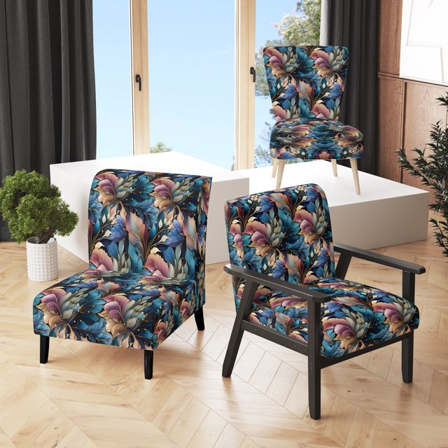 Designart « Charme de Fleur en Spirale » Fauteuil d'Appoint Rembourré Boho Bleu - Fauteuil à Accoudoirs Bohème et Éclectique pour Salon