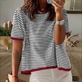 thumbnail image 2 of FAIWAD Womens Summer Tops Oversized Striped Color Block Shirt Crewneck Short Sleeve Trendy Pullover T-Shirts, 2 of 7