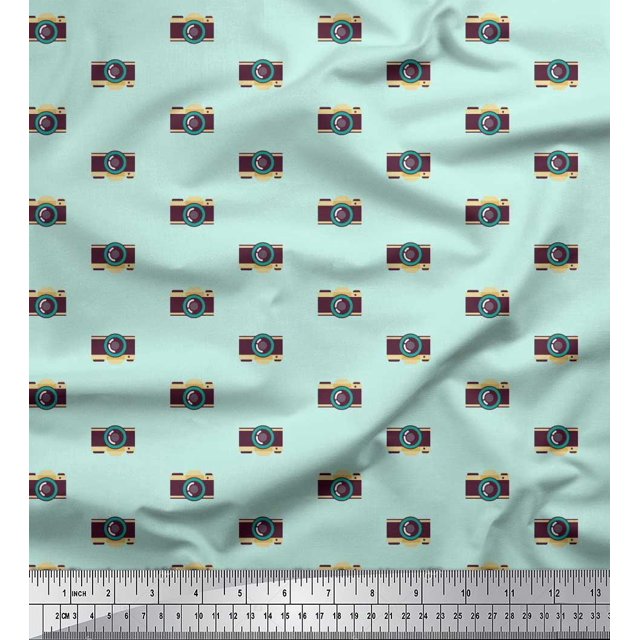 Soimoi Moss Georgette Fabric Camera Shirting Print Fabric by The Yard 42 Inch Wide