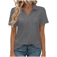 thumbnail image 2 of Ailaofu T-Shirts à Manches Courtes à Col en V pour Femmes, Hauts d'Été à Col, T-Shirts Décontractés Amples, 2 of 7