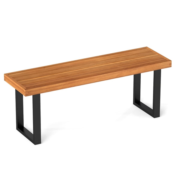 Topbuy 2 Person Acacia Wood Patio Bench 48" Long Dining Bench w/ Metal Legs