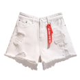 thumbnail image 1 of B91xZ Women's Ripped Denim Shorts Mid-Rise Denim Boyfriend Short,White L, 1 of 4