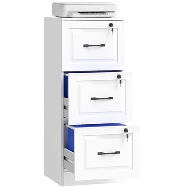 HOMCOM 3 Drawer File Cabinet with Lock, Vertical Filing Cabinet, White