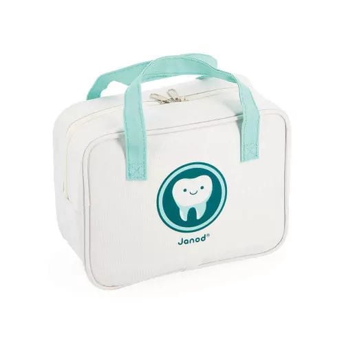 Janod - Mallette de Dentiste - Jeu de Rôle Professionnel - 9 Accessoires en Bois et en Carton Inclus - Stimule l'Imagination - Peintures à Base d'Eau - À Partir de 3 Ans