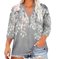thumbnail image 2 of Jacenvly Hauts pour Femmes Décontractés Liquidation Blouse à Manches 3/4 à Col en V Imprimée Décontractée pour Femmes Grande Taille Haut à la Mode et Confortable Hauts pour Femmes Grande Taille, 2 of 5