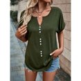 thumbnail image 4 of Birdeem Chemise à Col en V Boutonnée Unie d'Été pour Femme à Manches Courtes avec Revers, 4 of 9