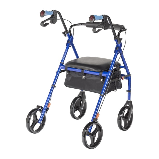Hugo Blue Elite Rollator Rolling Walker with Seat and Backrest
