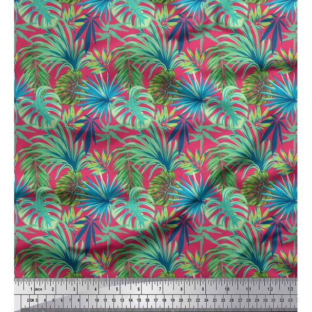 Soimoi Rayon Fabric Tropical Leaves Decor Fabric Printed Yard 56 Inch Wide