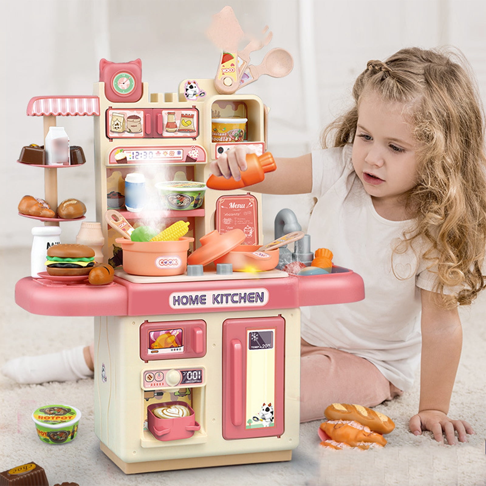 Big Save,HWRETIE Leapfrogs Kitchen Play Set with Accessories-Mini Kitchen Set with Realistic Light Sound-Indoor Games Kitchen Cooking Playset-Toys