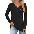 thumbnail image 2 of Besolor Womens Spring Fall Tunic Tops Trendy V Neck Button Long Sleeve T-Shirt Casual Solid Color Ladies Going out Blouse, 2 of 7