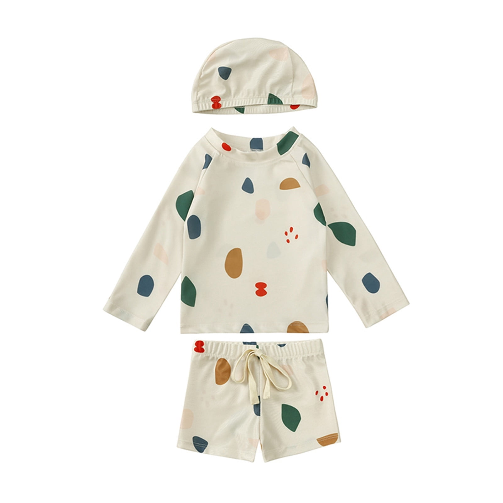 Hiiyo Toddler Boys 3Pcs Swimsuit Long Sleeve Rash Guard Shorts Hat Quick Dry Bathing Suit
