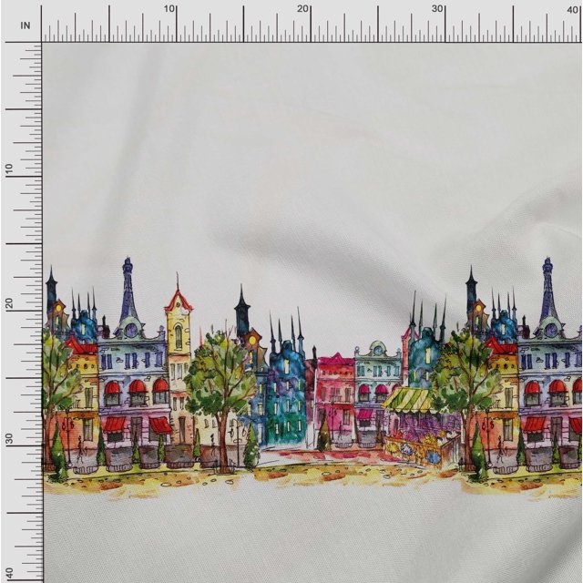 Soimoi Rayon Fabric Buildings Panel Decor Fabric Printed Yard 56 Inch Wide