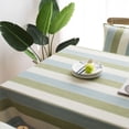 thumbnail image 4 of Striped Tablecloth Linen Polyester Rectangle | Mediterranean Blue Green Pattern Fringe | 60x60cm Durable Washable Indoor Outdoor Coffee Dining Decor, 4 of 6