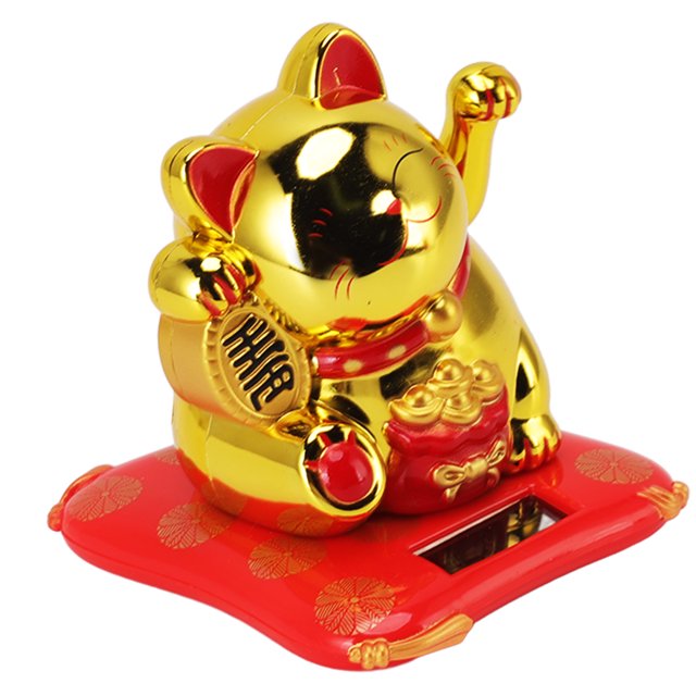 Waving Arm Fortune Cat Statue, Exquisite Gifting Bright Luck Solar Powered Waving Cat Light Sensing Fun For Office Chinese Character Champagne,Chinese Character Silver,Blessing