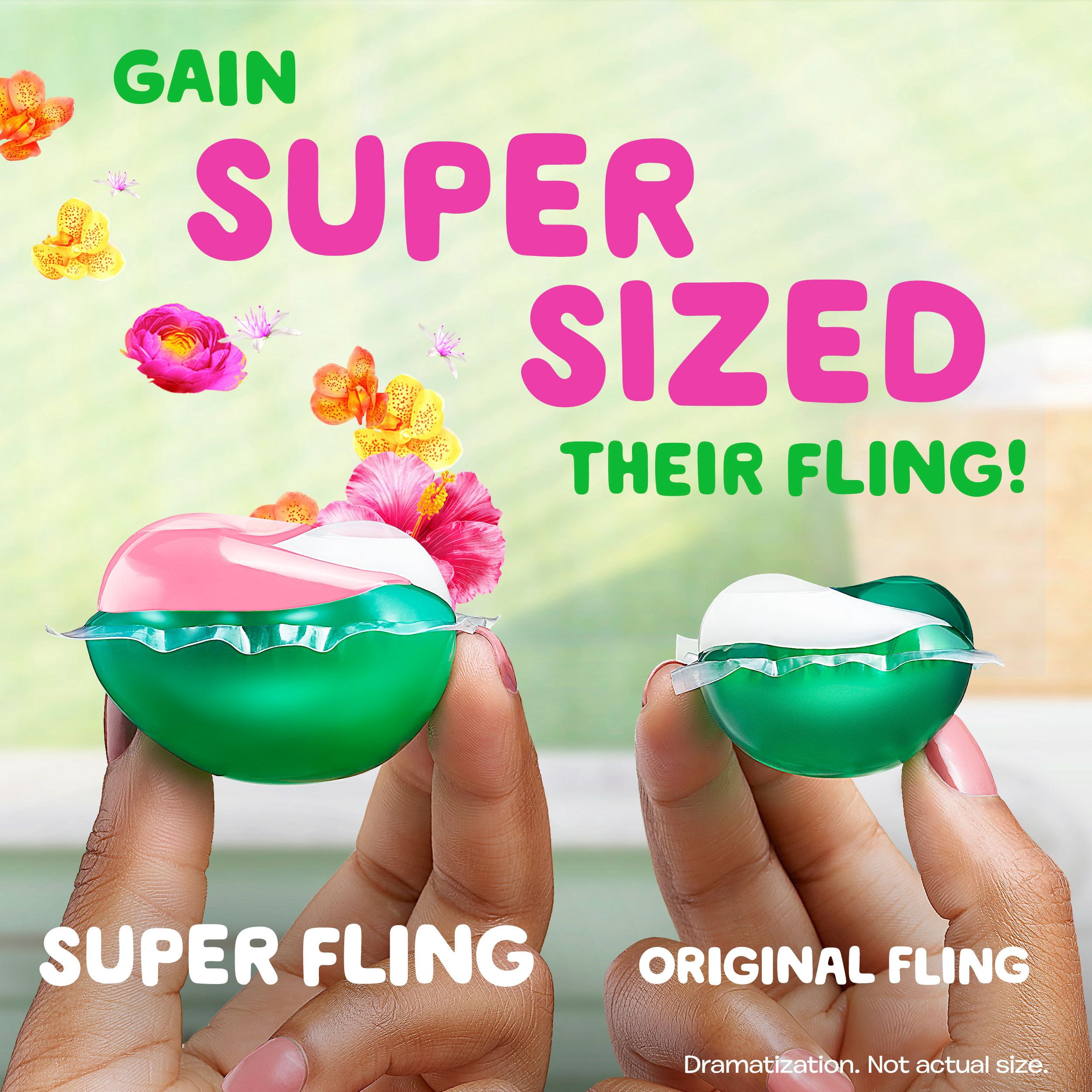 Capsules de détergent à lessive Gain Super Flings, 9 unités, Vibrant, irrésistiblement propre et frais