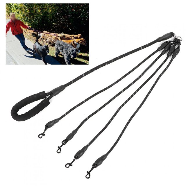 Pet Traction Rope, Pet Traction Strap, Padded Comfortable Dogs Cats For Hiking For Outdoor Walking Black 4 Heads