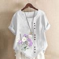 thumbnail image 2 of QATAINLAV Chemises en Lin et Coton pour Femmes Décontractées Amples à Manches Courtes Blouse Boutonnée Surdimensionnée à Col Rond Tunique Graphique T-Shirts Hauts d'Été de Plage Ventes Quotidiennes Blanc TTTG, 2 of 5