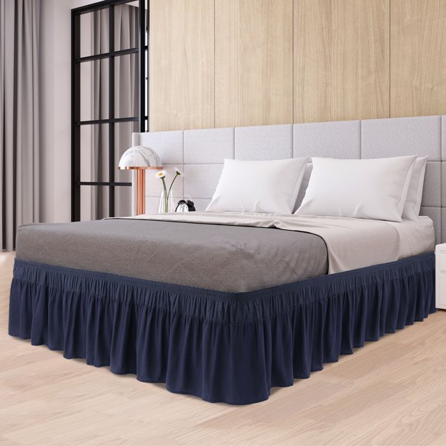 PiccoCasa Polyester Brushed Bed Skirt with Elastic Dust Ruffles 16" Drop, Full Navy Blue
