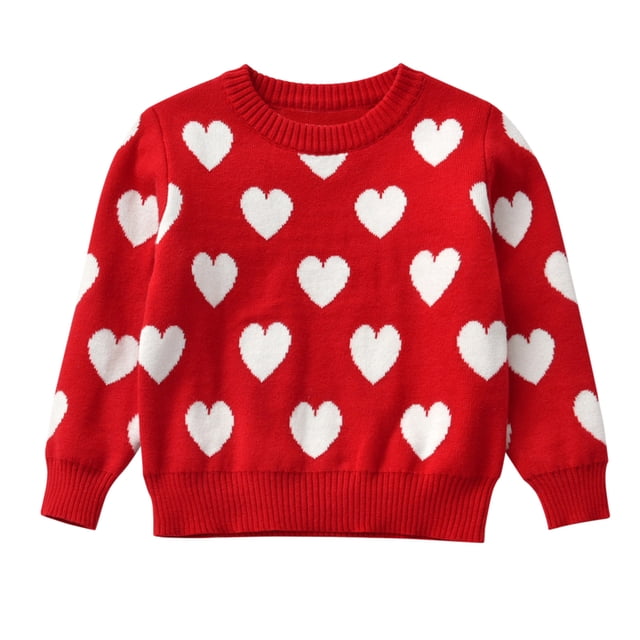 MIASHUI Chandails Filles Garçons Saint-Valentin Cœur Tricot Manches Longues Hauts Tricotés, Rouge, 5-6 Ans