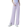 thumbnail image 1 of Floleo Womens Airy High Waisted Sun Protection Pants Slit Detail Linen Like Wide Leg Trousers(Purple,S), 1 of 5