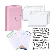 PU Leather Notebook Binder Budget Planner Binder Cover with Binder Pocket Personal Cash Budget Envelopes System 6 Hole Binder Zipper Folder (Pink Cover with Clear Sheet,A6)