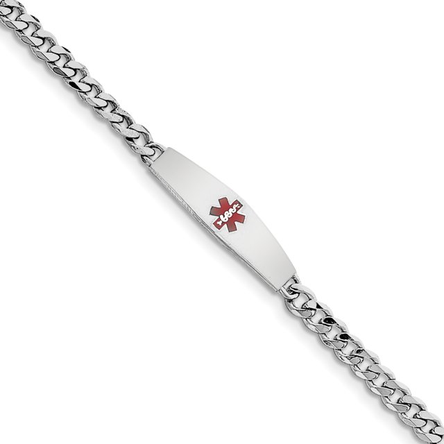 Sterling Silver Rhodium-plated Medical ID Bracelet w/Curb Link 8 Inch "Bracelets