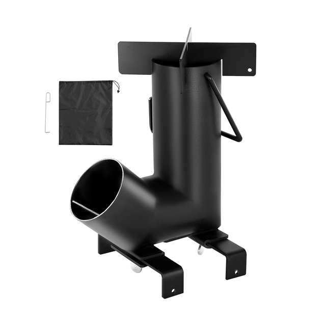 KFFKFF Camping Rocket Stove, Wood Burning Portable Rocket Stove with Carrying Bag for Backpacking, Carbon Steel, Burn Wood, Twigs or Sticks for Outdoor Cooking