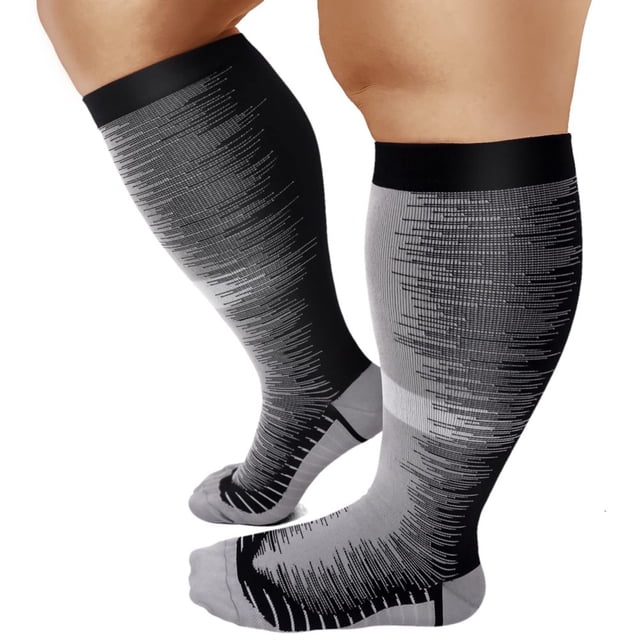LEEYNEER Wide Calf Compression Socks for Women and Men Circulation Plus Size Knee High Support Stockings 4XL