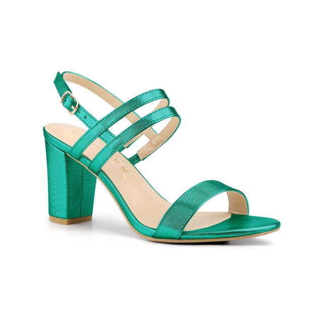 BLISSFUL STEP Women's Slingback Block Heel Ankle Strap Sandals Green 7