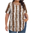 thumbnail image 3 of DDAPJ pyju Hauts Boho pour Femmes Grande Taille T-Shirts Graphiques Floraux Col Rond Manches Courtes Blouse d'Été Décontractée Coupe Ample Tuniques Cache-Ventre Chemise en Solde Brun TTTG, 3 of 9