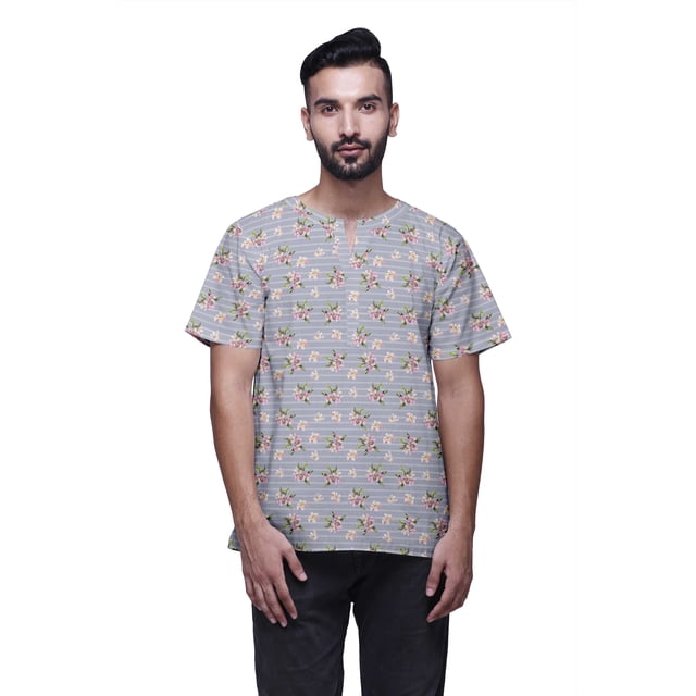 Atasi Kurta Court Ajusté en Coton Cambric Imprimé Col Goutte d'Eau Chemise Décontractée