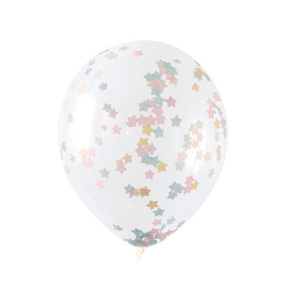 Ballons en latex transparent avec confettis étoiles roses, bleus et dorés 16