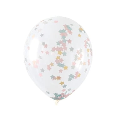 Ballons en latex transparent avec confettis étoiles roses, bleus et dorés 16