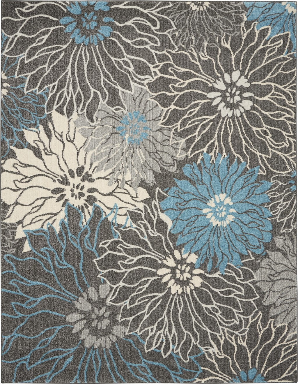 homeroots home decor 385417 8’ x 10’ Charcoal and Blue Big Flower Area Rug