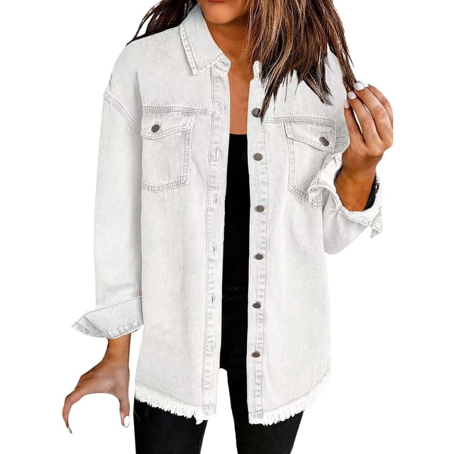 Yubnlvae Veste-Chemise en Denim Blanchi à la Mode Décontractée pour Femme, G