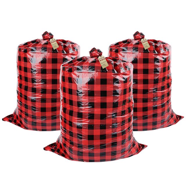 MesaSe 3Pcs Gift Packing Bag Large Capacity Space-saving Reusable Plastic Merry Christmas Santa Claus Gift Bag for Home
