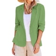 thumbnail image 1 of IMENGL Linen Casual 3/4 Stretchy Ruched Sleeve Lightweight Work Office Jacket, Green 5XL, Size M-5XL, 1 of 9
