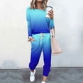 thumbnail image 3 of Mrat Women Track Suits 2 Piece Set 2 Piece Jogging Sets Gradient Color Polyester Long Sleeve Sweatsuits Sets Two Piece Track Suits Drawstring High Waist Pants Set Comfy Outfits T-Blue XL, 3 of 5
