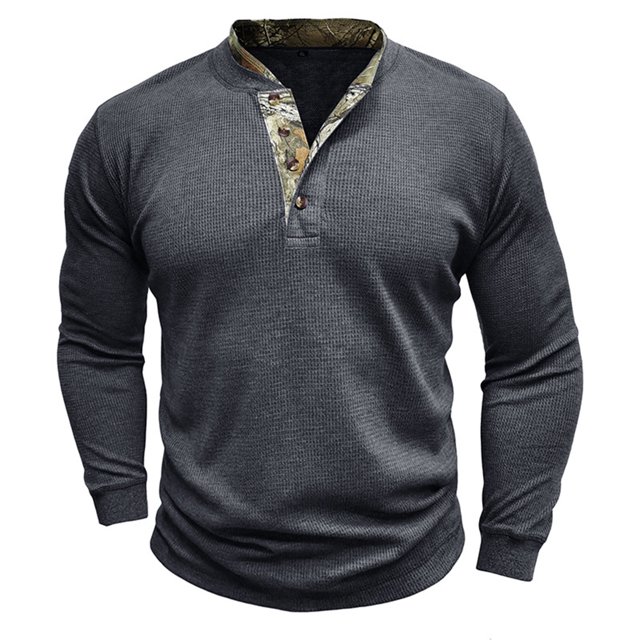 RKSTN Mens Sweatshirt knit Beefy Muscle Basic Solid Pure Color Shirts Long Sleeve V Neck Blouse Tops with Buttons