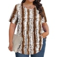 thumbnail image 2 of DDAPJ pyju Hauts Boho pour Femmes Grande Taille T-Shirts Graphiques Floraux Col Rond Manches Courtes Blouse d'Été Décontractée Coupe Ample Tuniques Cache-Ventre Chemise en Solde Brun TTTG, 2 of 9