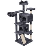 Yaheetech 57.5''H Cat Tree Tower w/ 2 Condos & Round Platforms & Ladder for Small Cats, Dark Gray